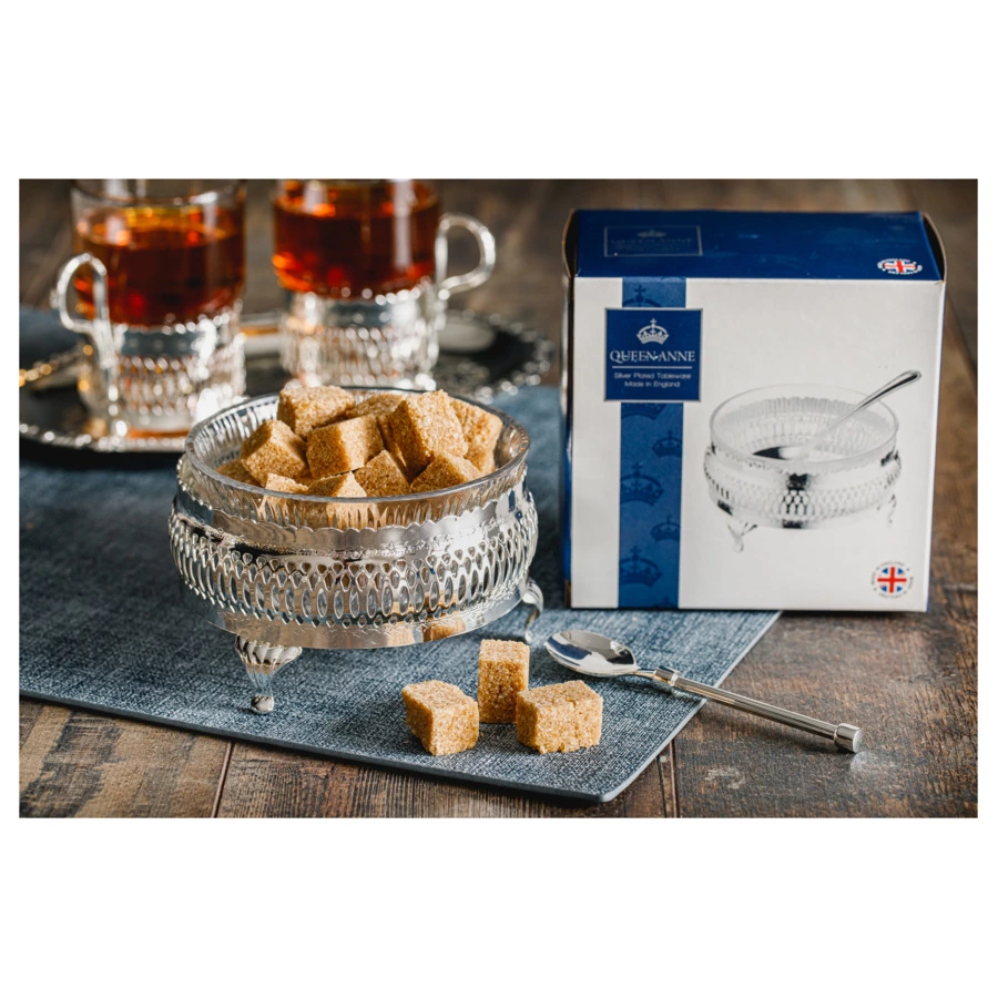 Сахарница с ложкой Queen Anne 11 см, сталь, посеребрение