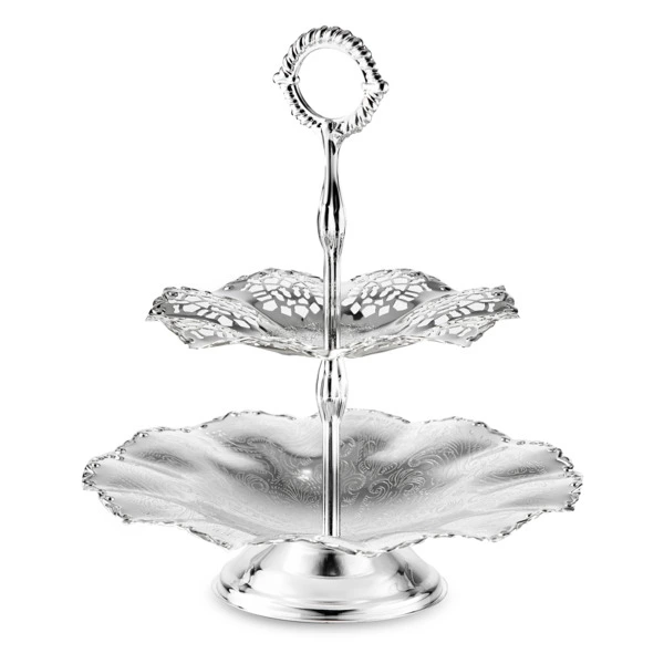 Блюдо двухъярусное Queen Anne 23 см, сталь, посеребрение, волнистый борт