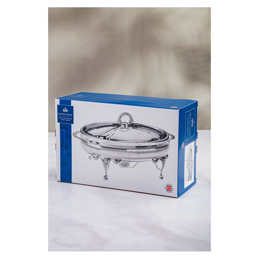 Мармит овальный с подогревом, с крышкой Queen Anne 33 см, сталь, посеребрение