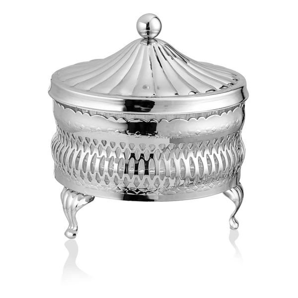 Сахарница круглая с крышкой Queen Anne 11 см, сталь, стекло, посеребрение