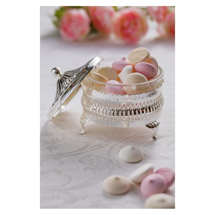 Сахарница круглая с крышкой Queen Anne 11 см, сталь, стекло, посеребрение