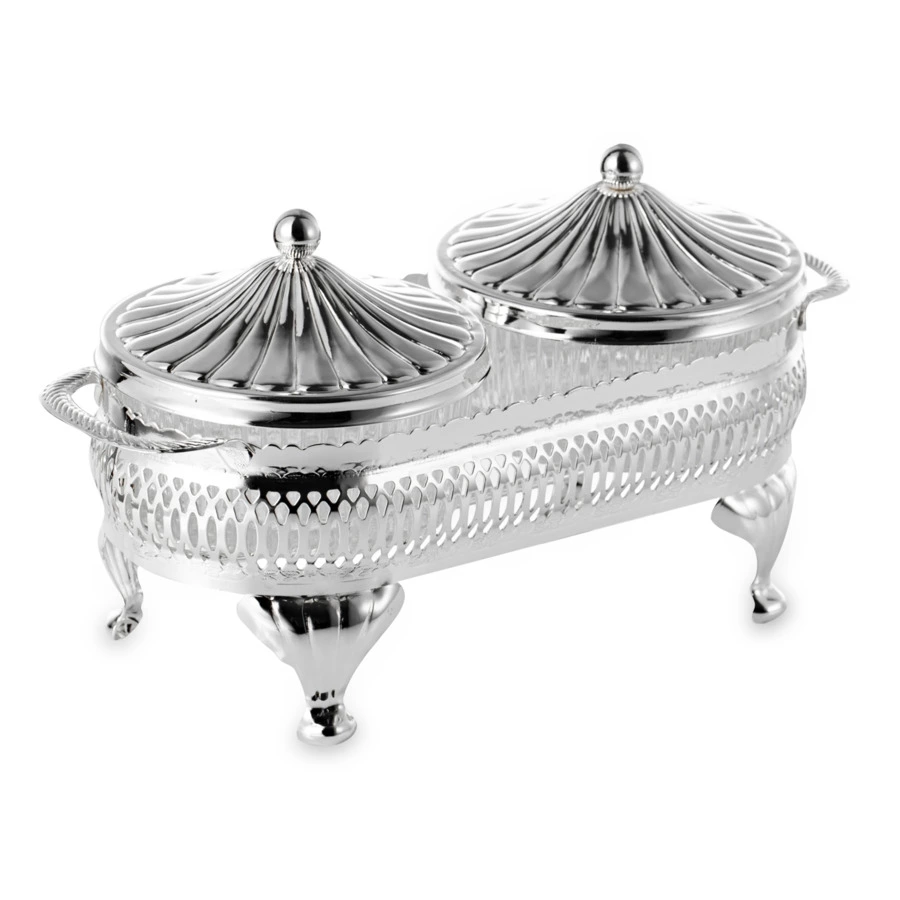Менажница 2 секции с 2 крышками Queen Anne 23х11 см, сталь, стекло, посеребрение