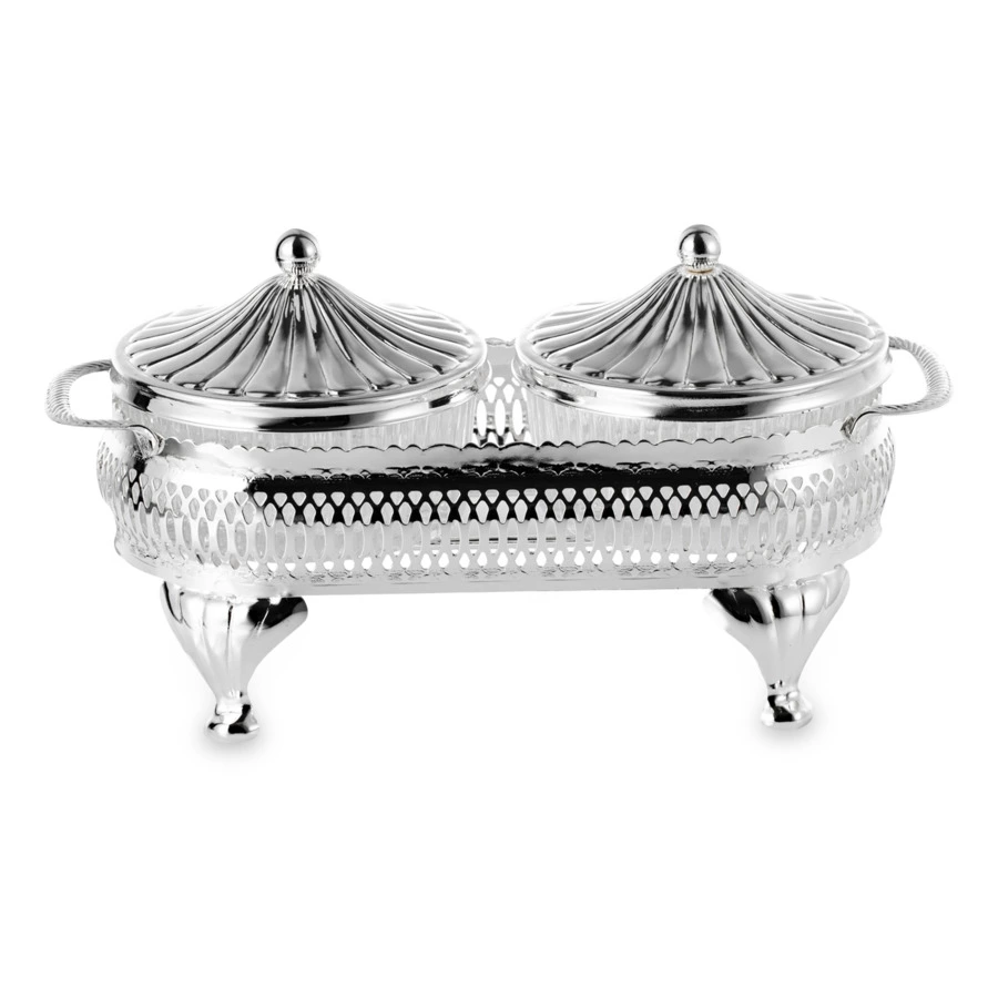Менажница 2 секции с 2 крышками Queen Anne 23х11 см, сталь, стекло, посеребрение