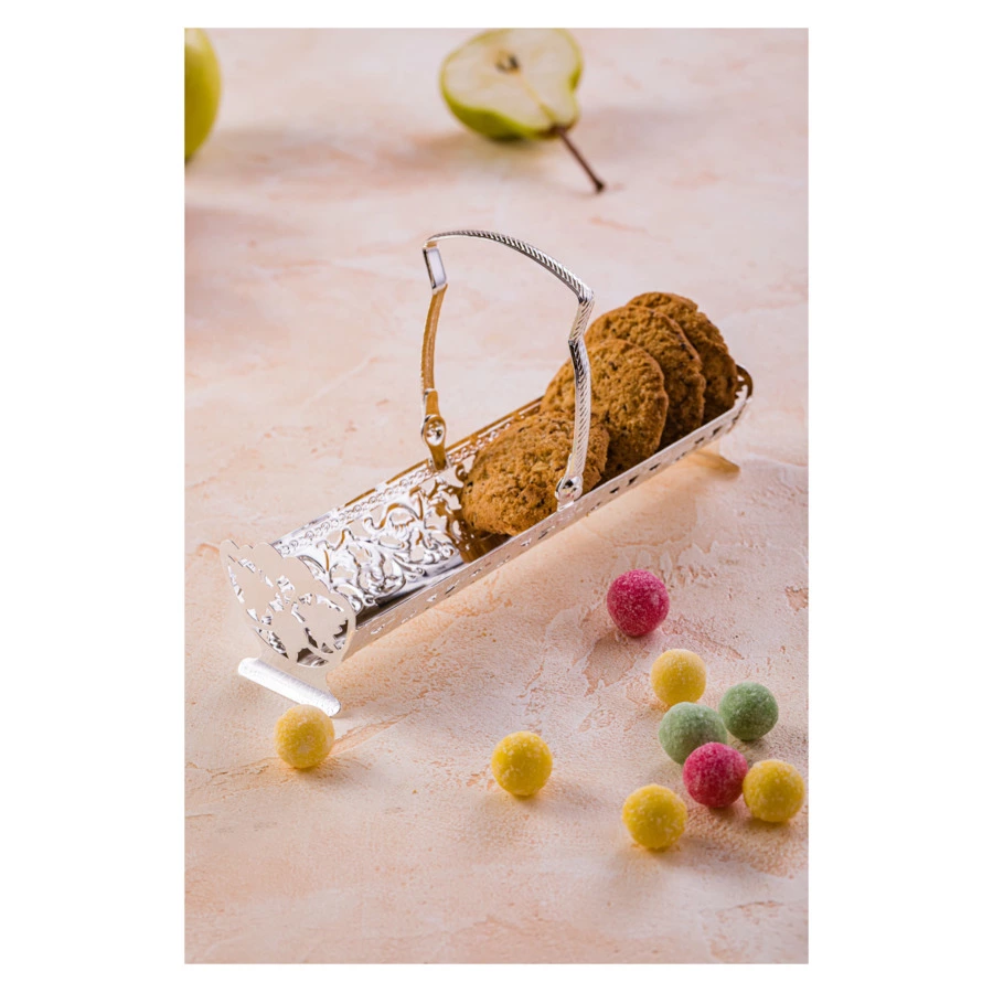 Блюдо для печенья с ручкой, на ножках Queen Anne 22х7х11 см, сталь, посеребрение