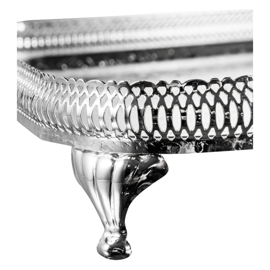 Поднос прямоугольный с ручками, на ножках Queen Anne 64х34 см, сталь, посеребрение