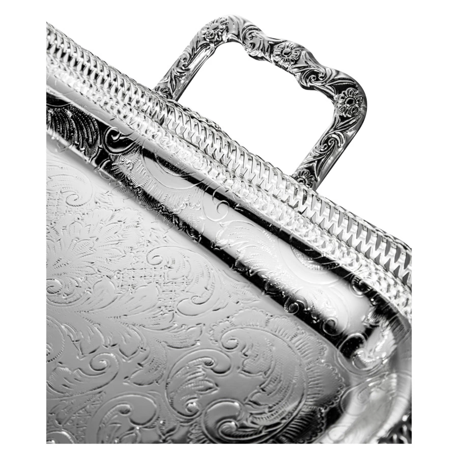 Поднос прямоугольный с ручками, на ножках Queen Anne 64х34 см, сталь, посеребрение