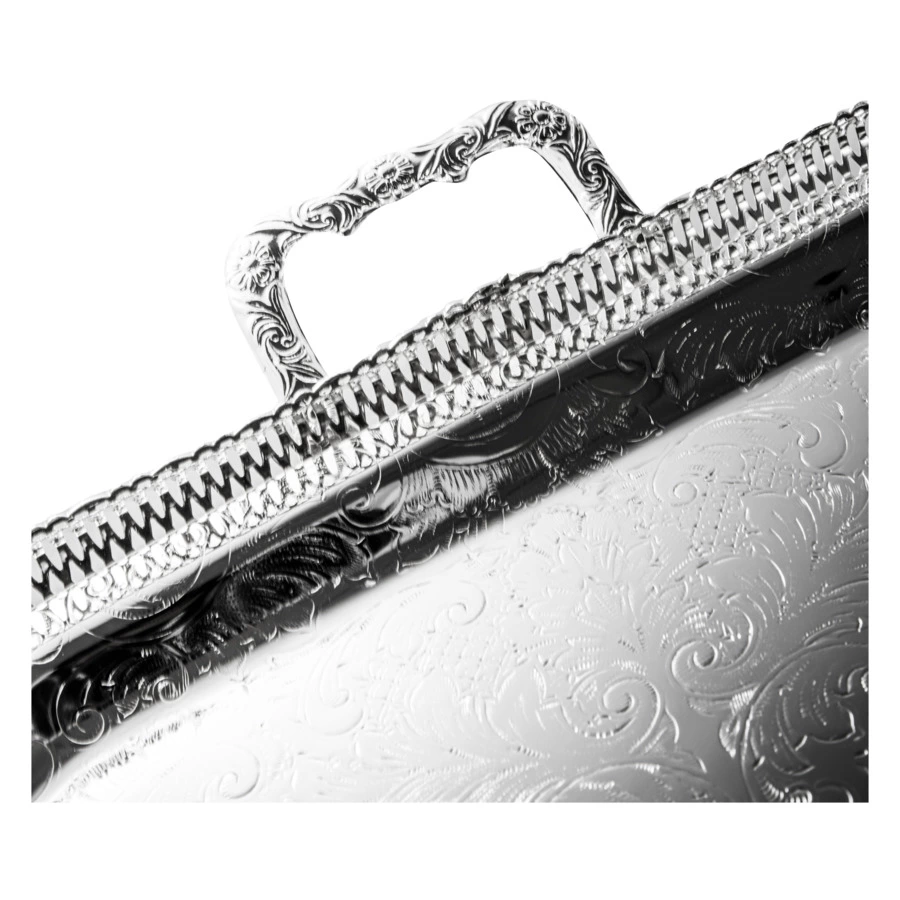 Поднос прямоугольный с ручками, на ножках Queen Anne 64х34 см, сталь, посеребрение