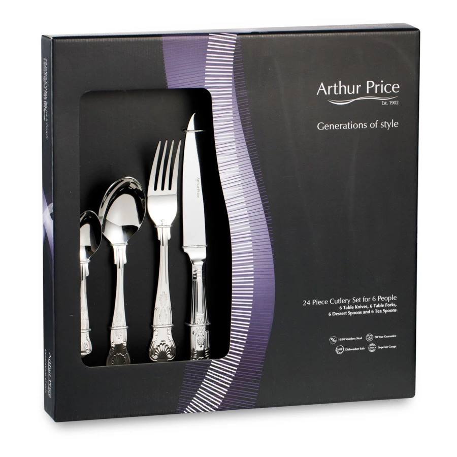 Набор столовых приборов Arthur Price Кингс на 6 персон, 24 предмета,  п/к