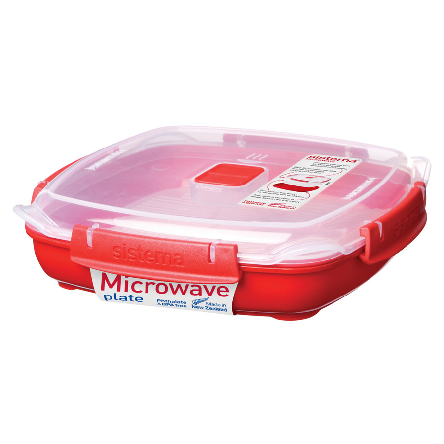 Контейнер низкий Sistema Microwave 880мл, для СВЧ, пластик, (красный)