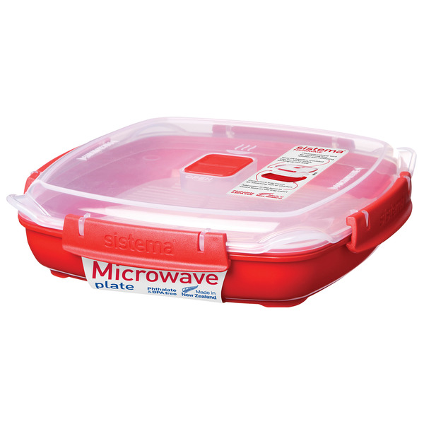 Контейнер низкий Sistema Microwave 880мл, для СВЧ, пластик, (красный)