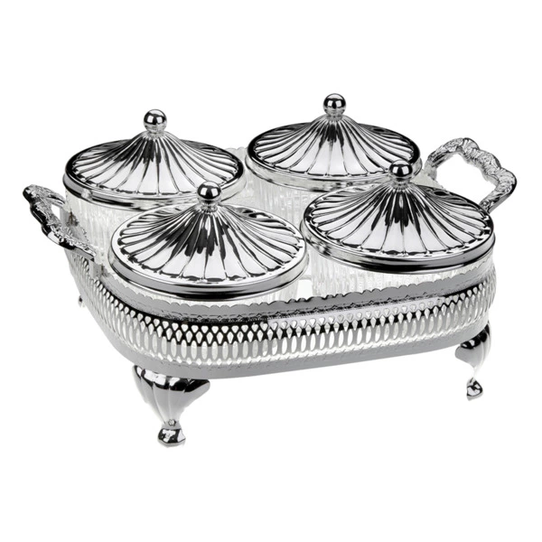 Менажница 4 секции с 4 крышками Queen Anne 26х21 см, сталь, посеребрение