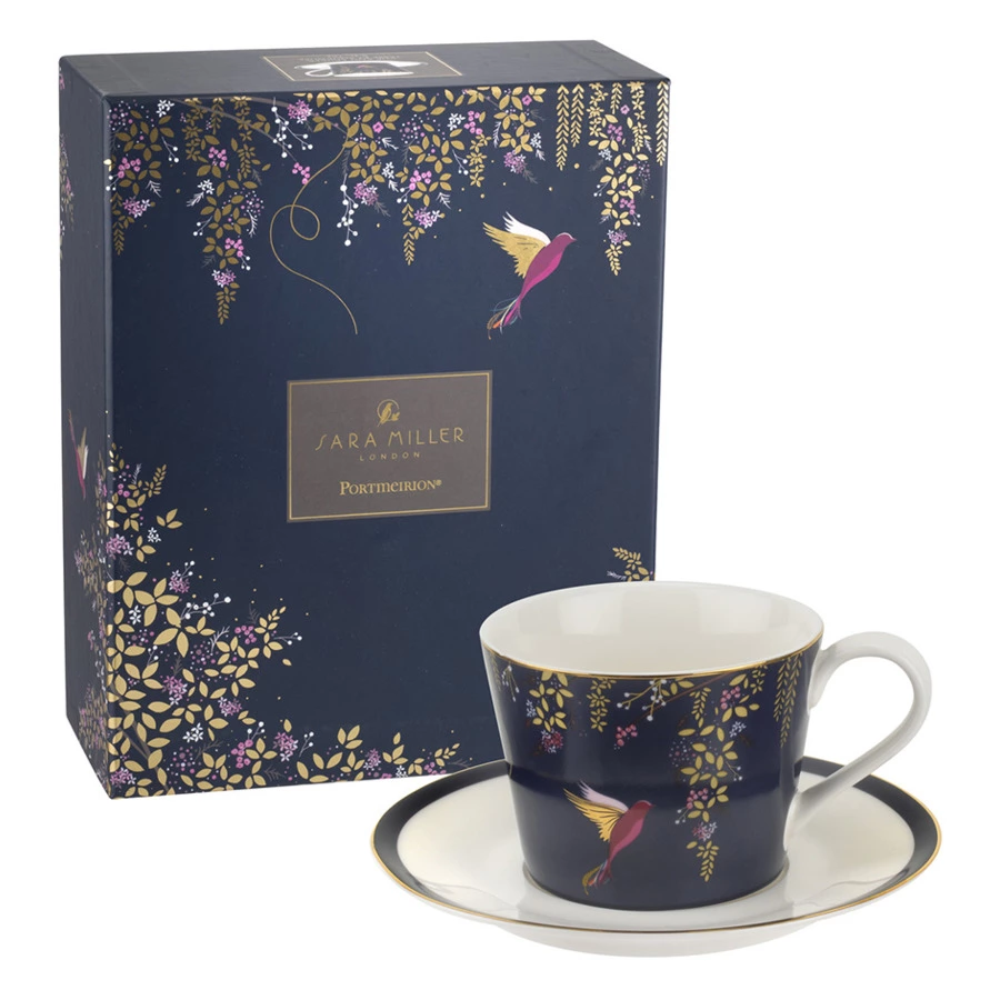 Чашка чайная с блюдцем Portmeirion Сара Миллер Челси 200 мл, темно-синяя