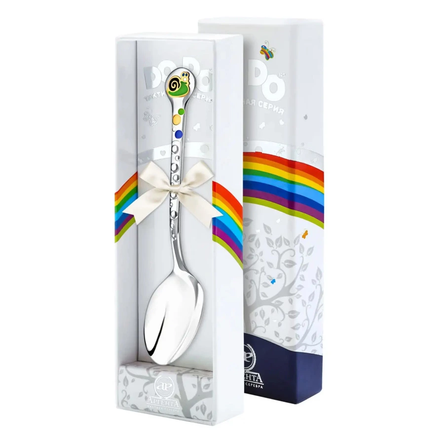 Ложка детская в футляре АргентА Do Do Улитка с эмалью 20,1 г, серебро 925