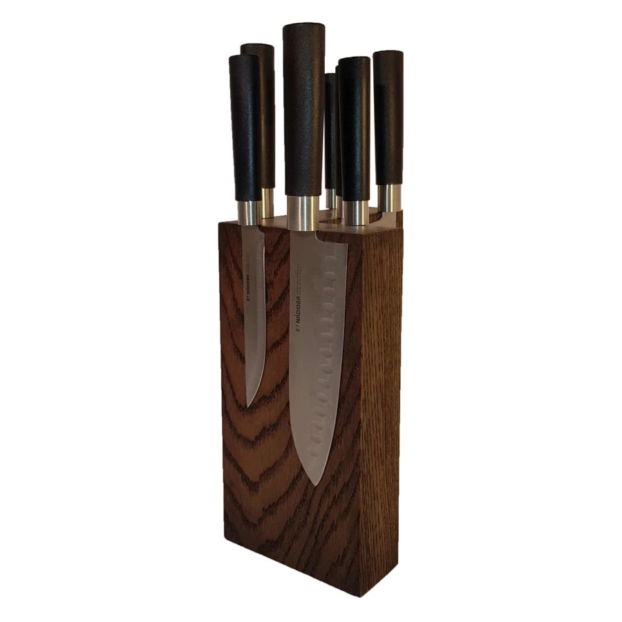 Подставка магнитная для 8 кухонных ножей Woodinhome 24х12,5см, темный дуб