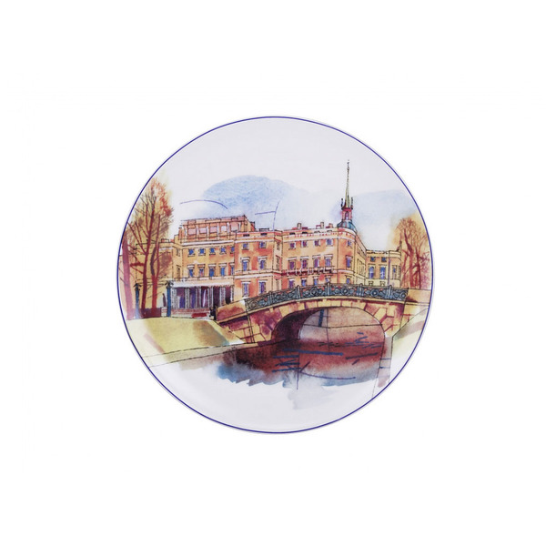 Тарелка декоративная ИФЗ Санкт-Петербург Нижне-Лебяжий мост Эллипс 19,5 см, фарфор твердый