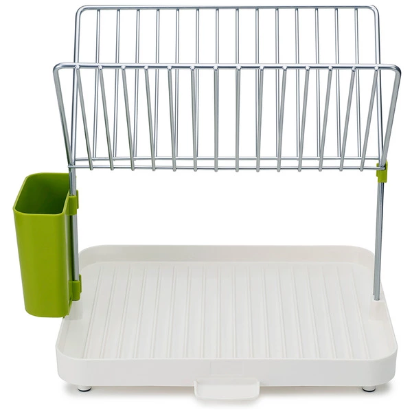 Сушилка для посуды и столовых приборов 2-уровневая со сливом "Y-rack" (белый/зелёный)