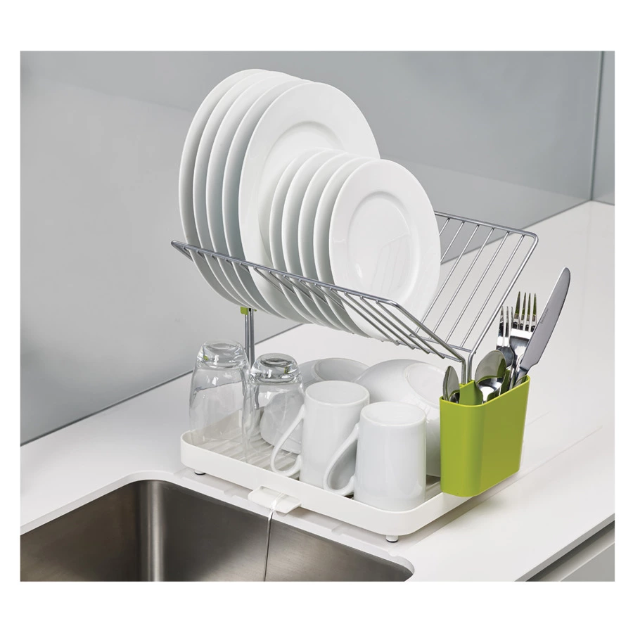 Сушилка для посуды и столовых приборов 2-уровневая со сливом "Y-rack" (белый/зелёный)