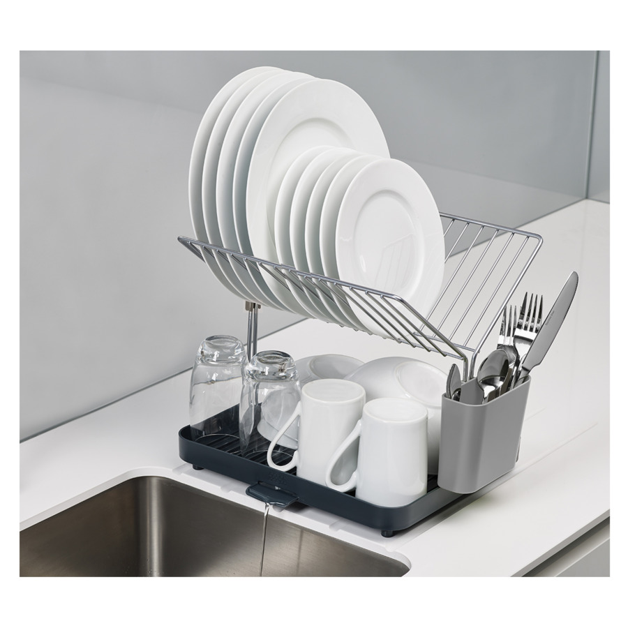 Сушилка для посуды и столовых приборов 2-уровневая со сливом "Y-rack" (серый)