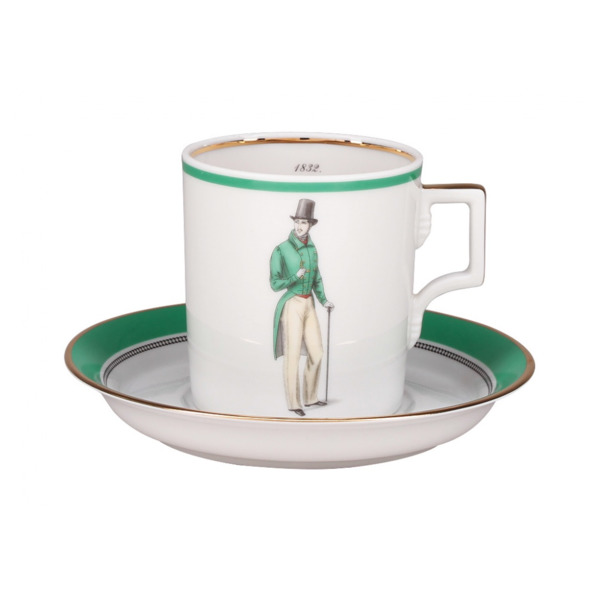 Чашка чайная с блюдцем ИФЗ Modes de Paris.Гербовая 220 мл, фарфор твердый, зеленый