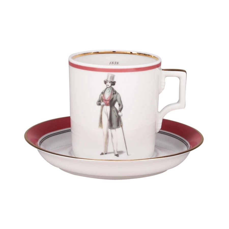 Чашка чайная с блюдцем ИФЗ Modes de Paris Гербовая 220 мл, фарфор, коричневый твердый