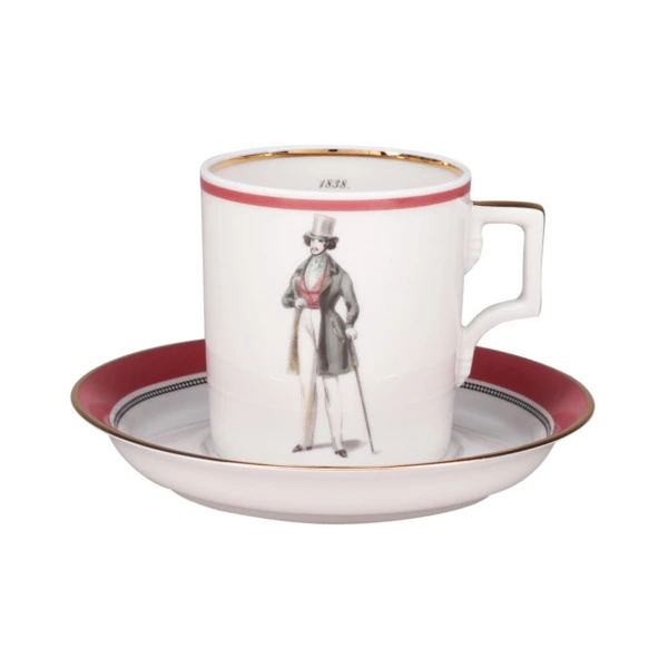 Чашка чайная с блюдцем ИФЗ Modes de Paris Гербовая 220 мл, фарфор, коричневый твердый