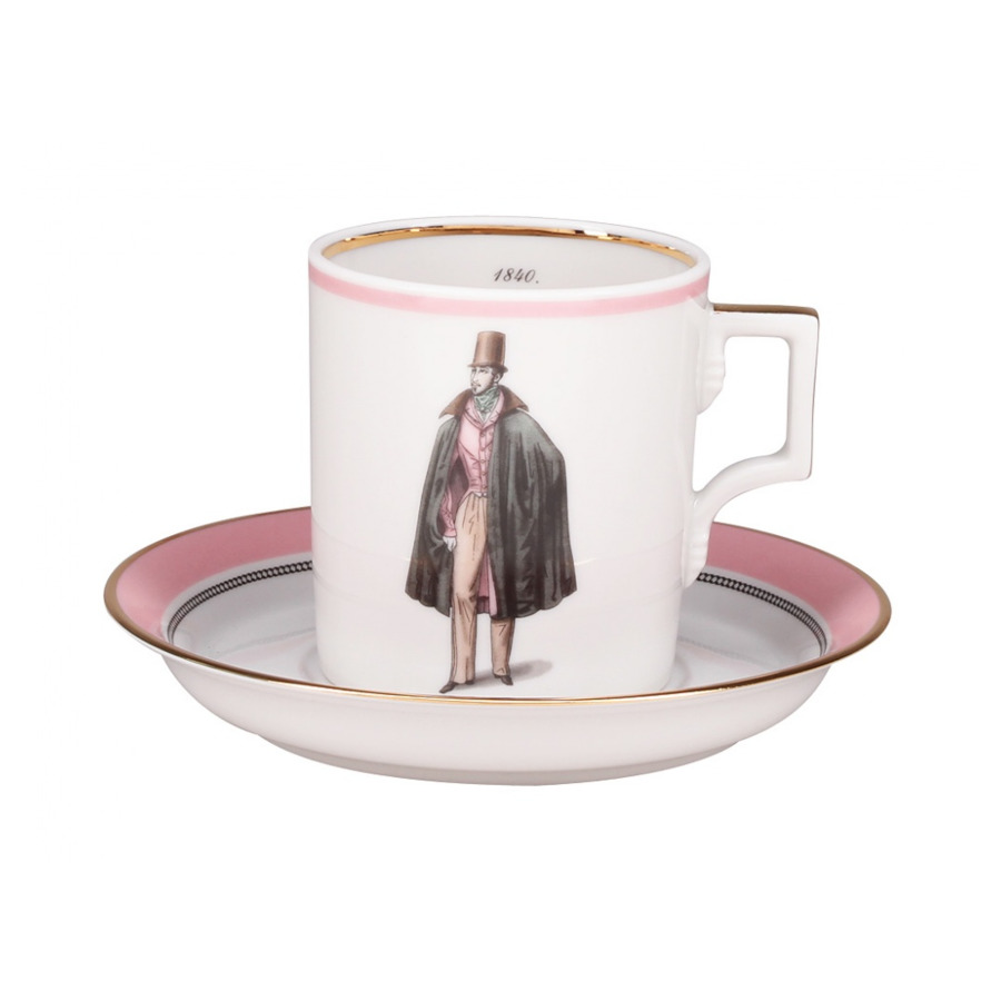 Чашка чайная с блюдцем ИФЗ Modes de Paris Гербовая 220 мл, фарфор твердый, розовый