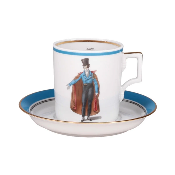 Чашка чайная с блюдцем ИФЗ Modes de Paris Гербовая 220 мл, фарфор твердый, синий