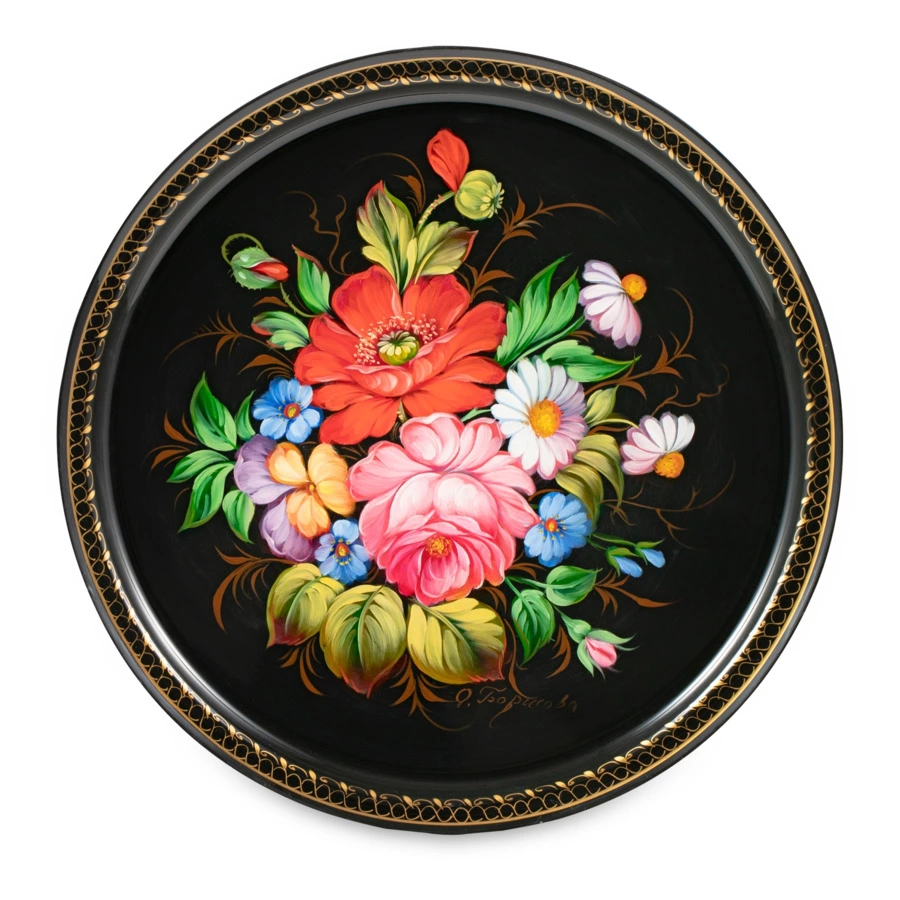 Поднос Жостовская фабрика декоративной росписи 30 см НХПР В саду