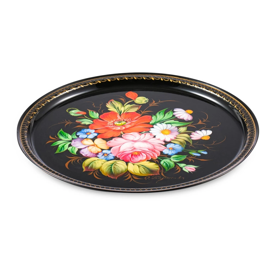 Поднос Жостовская фабрика декоративной росписи 30 см НХПР В саду