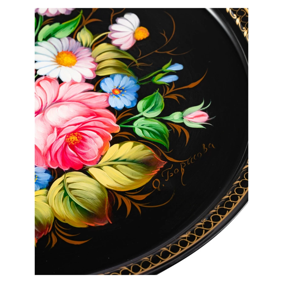 Поднос Жостовская фабрика декоративной росписи 30 см НХПР В саду
