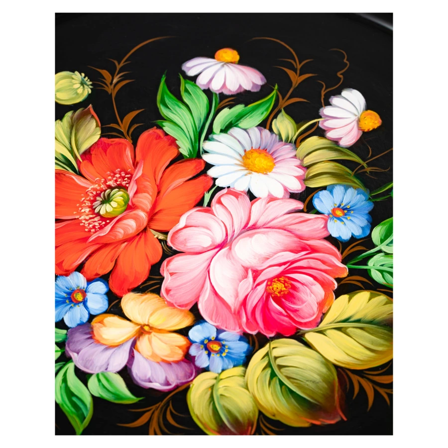 Поднос Жостовская фабрика декоративной росписи 30 см НХПР В саду