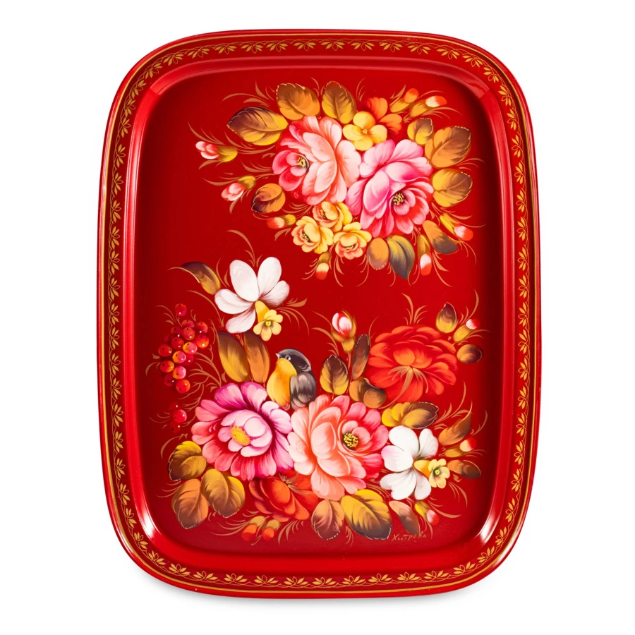 Поднос Жостовская фабрика декоративной росписи 45х35см НХПР Городские цветы