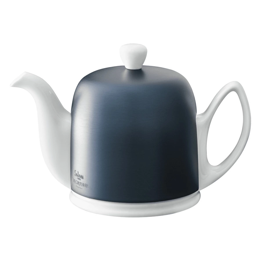 Чайник заварочный Degrenne Salam Minerale 700 мл на 4 чашки, белый с матовой синей крышкой, фарфор,