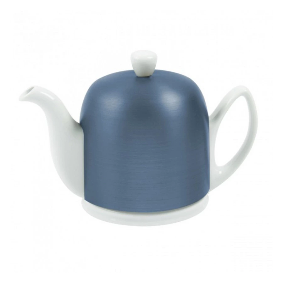 Чайник заварочный Degrenne Salam Minerale 900 мл на 6 чашек, белый с матовой синей крышкой, фарфор,