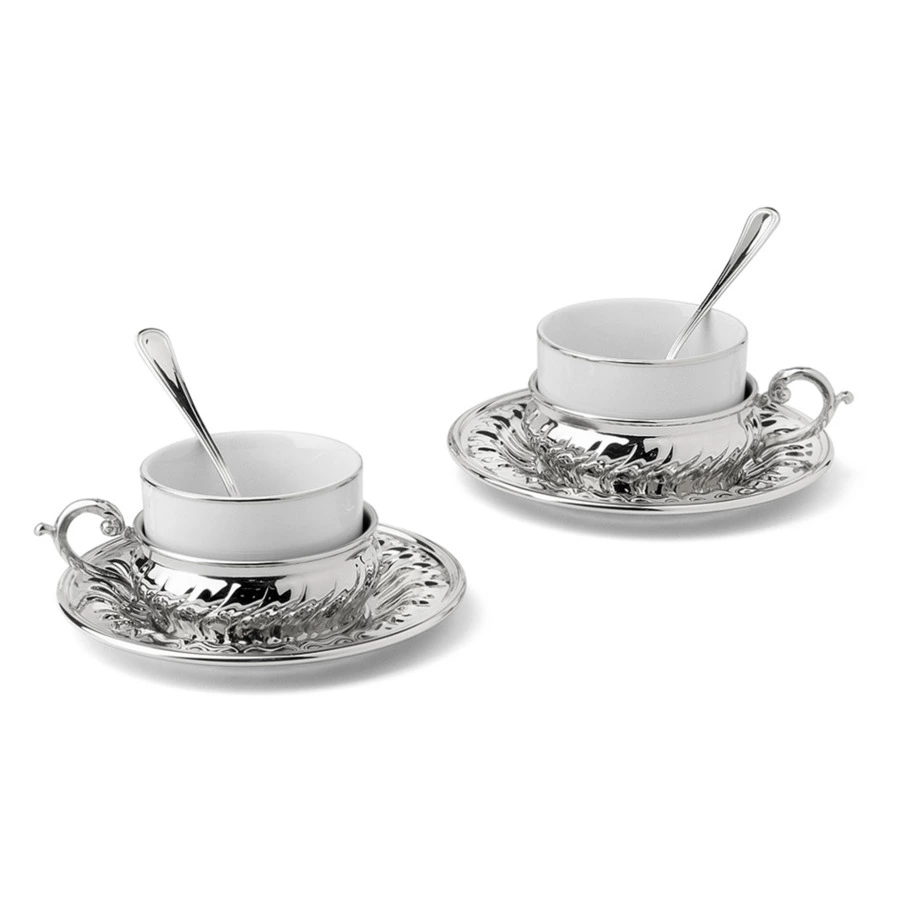 Набор чайный CHINELLI Stradivari на 2 персоны 6 предметов, фарфор, серебристый, п/к