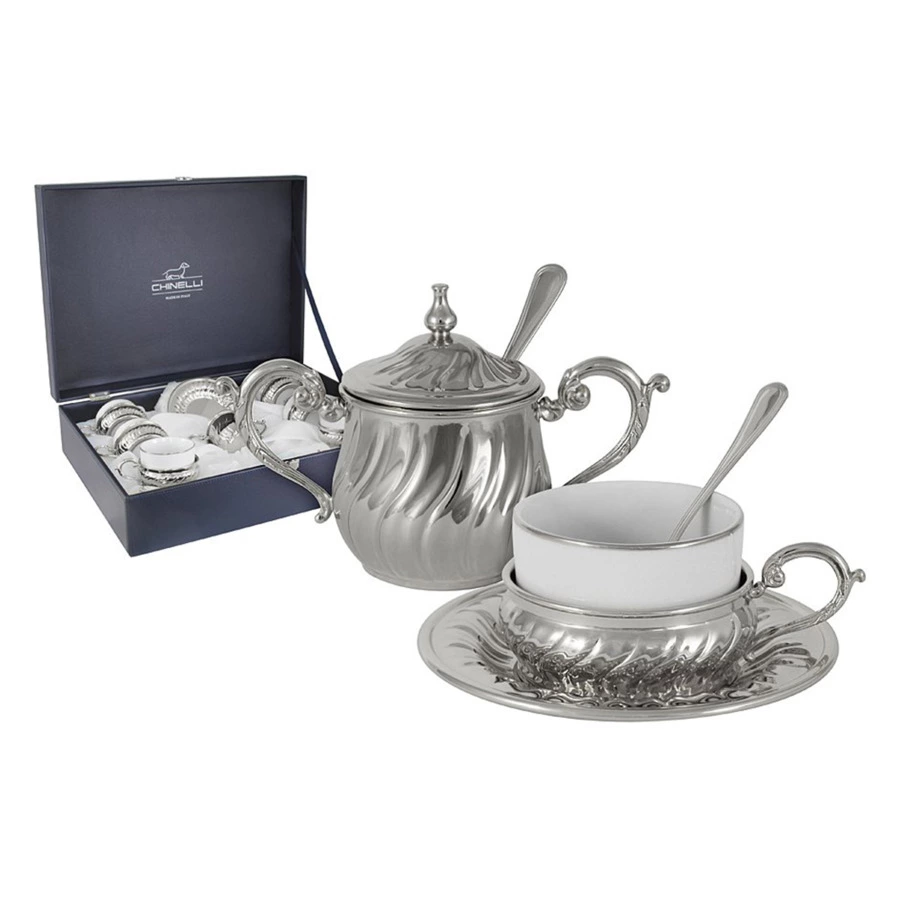 Набор чайный CHINELLI Stradivari на 6 персон с отделкой под серебро, п/к