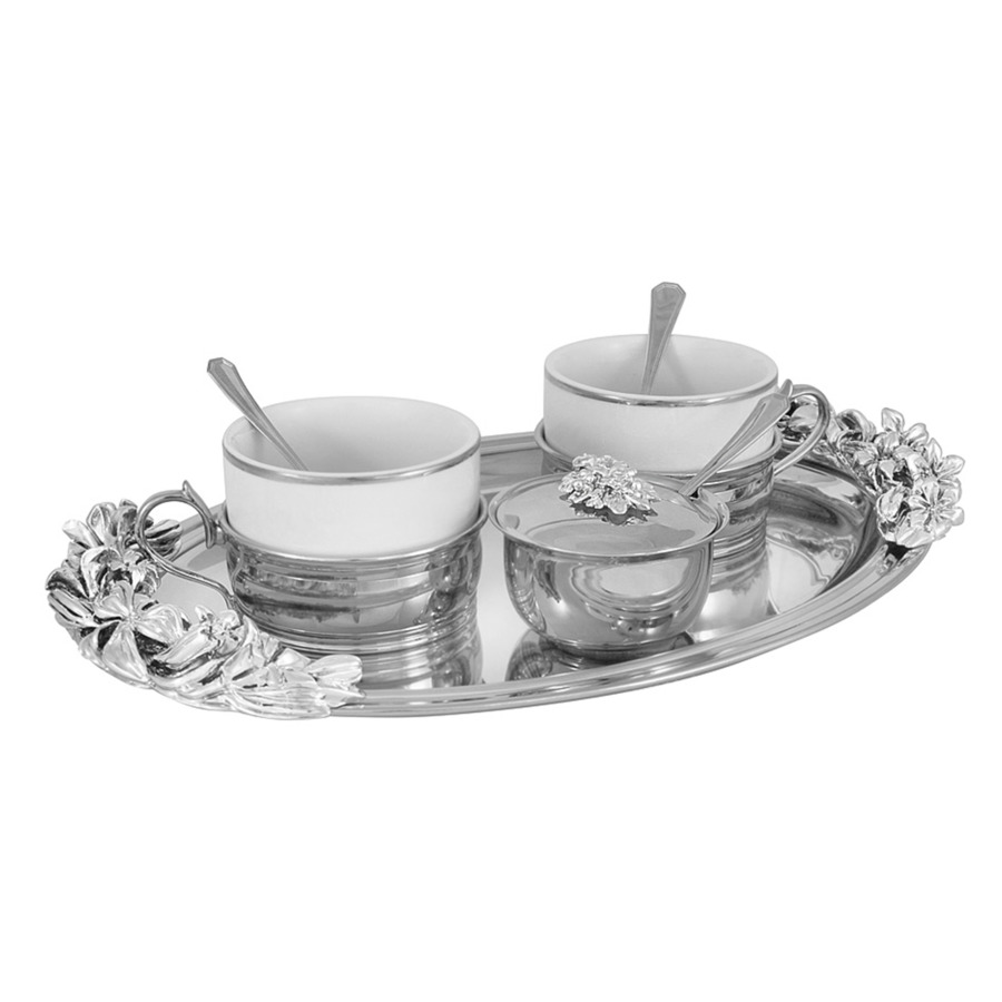 Чайный набор на 2 персоны (поднос, 2 чашки, 2 ложки, сахарница с ложкой)