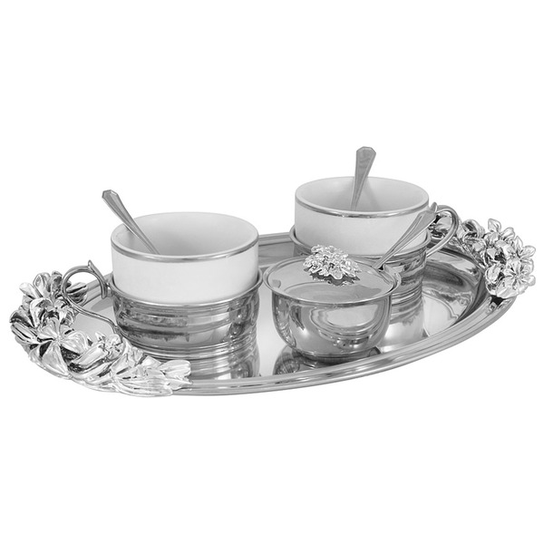 Чайный набор на 2 персоны (поднос, 2 чашки, 2 ложки, сахарница с ложкой)
