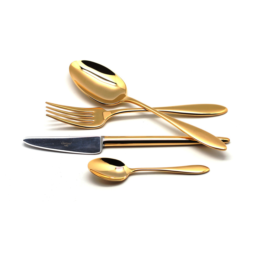 Набор столовых приборов Cutipol Van Der Rohe Gold на 6 персон 24 предмета, золотой, п/к цена и фото