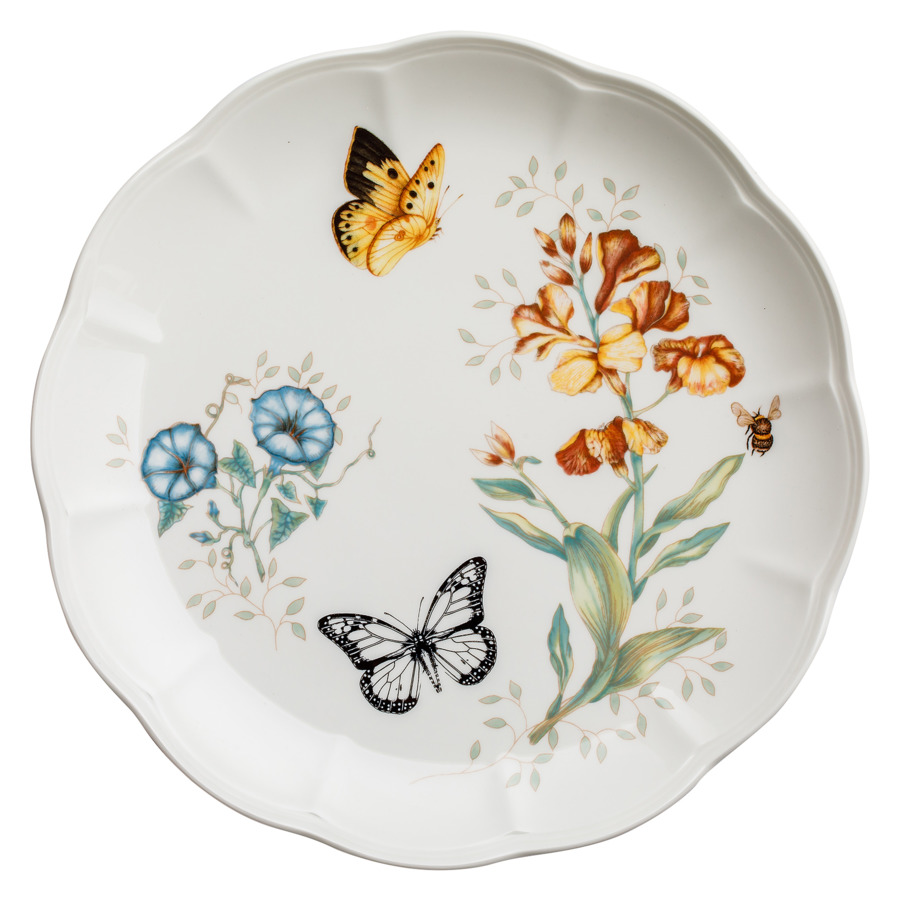 цена Тарелка обеденная Lenox Бабочки на лугу 28 см, золото, фарфор