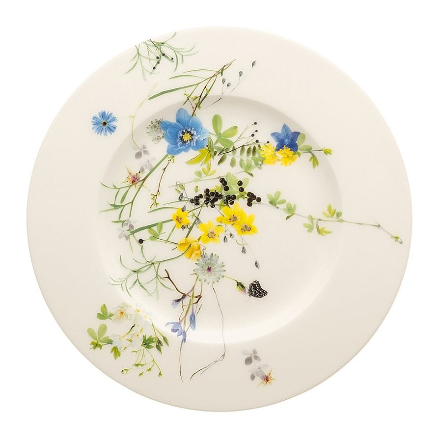 Тарелка десертная с бортом Rosenthal Альпийские цветы 19 см, фарфор костяной