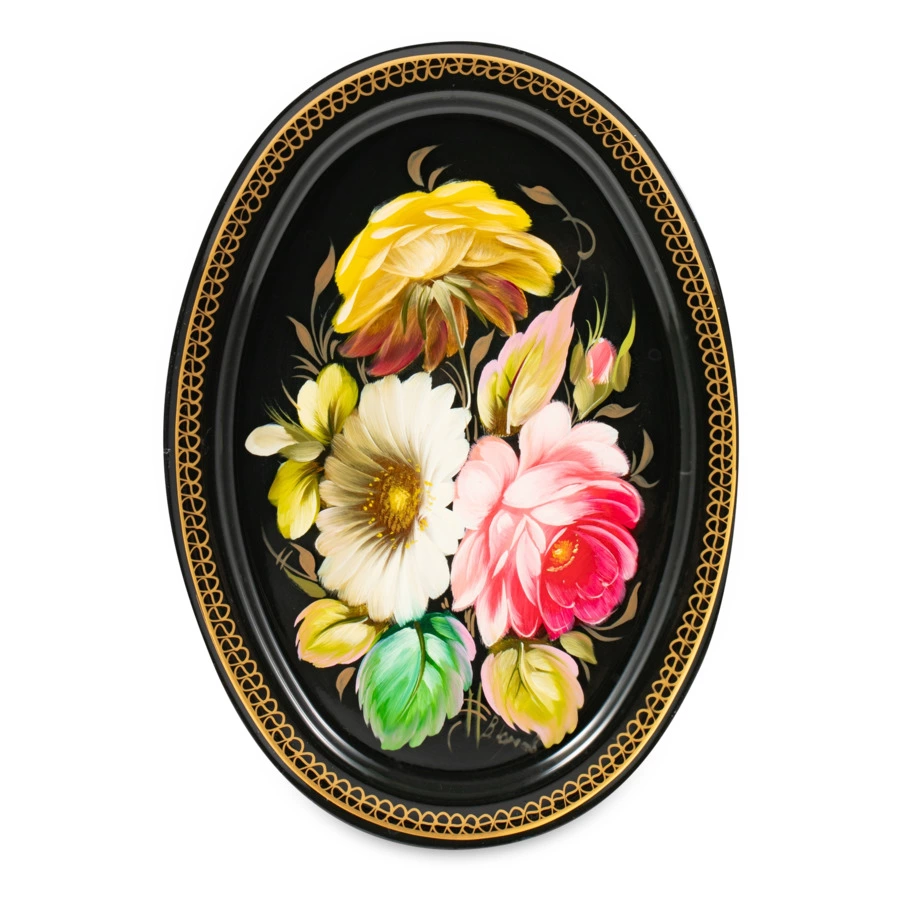 Поднос Жостовская фабрика декоративной росписи Ювелирный 18х12,5 см, сталь нержавеющая