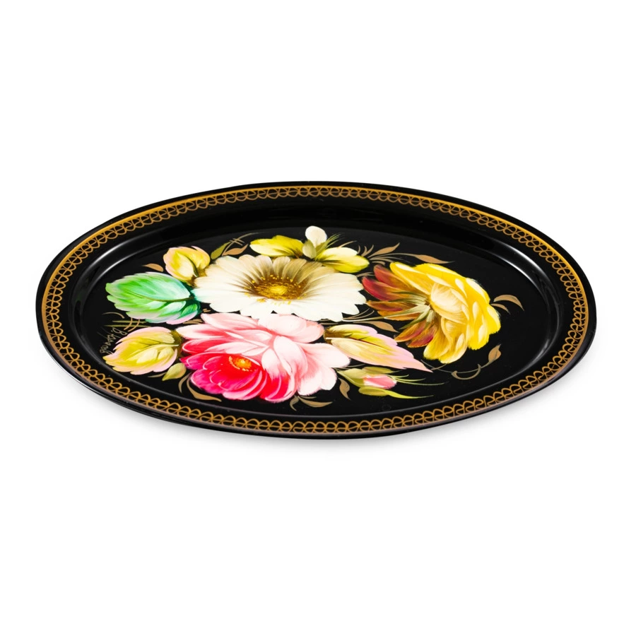 Поднос Жостовская фабрика декоративной росписи Ювелирный 18х12,5 см, сталь нержавеющая