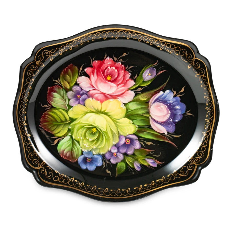 Поднос Жостовская фабрика декоративной росписи Цветы 20х17 см, сталь нержавеющая