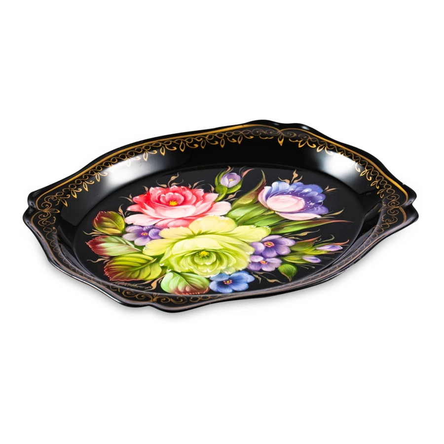 Поднос Жостовская фабрика декоративной росписи Цветы 20х17 см, сталь нержавеющая