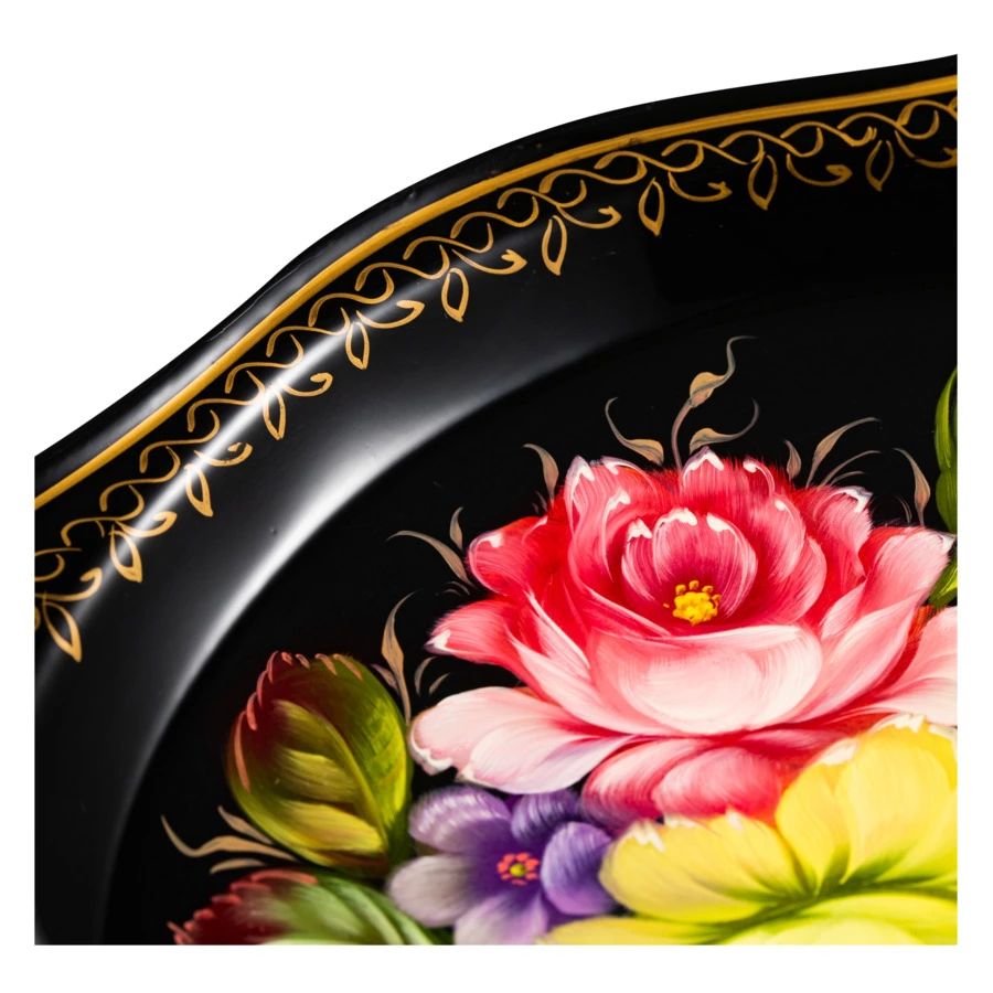 Поднос Жостовская фабрика декоративной росписи Цветы 20х17 см, сталь нержавеющая