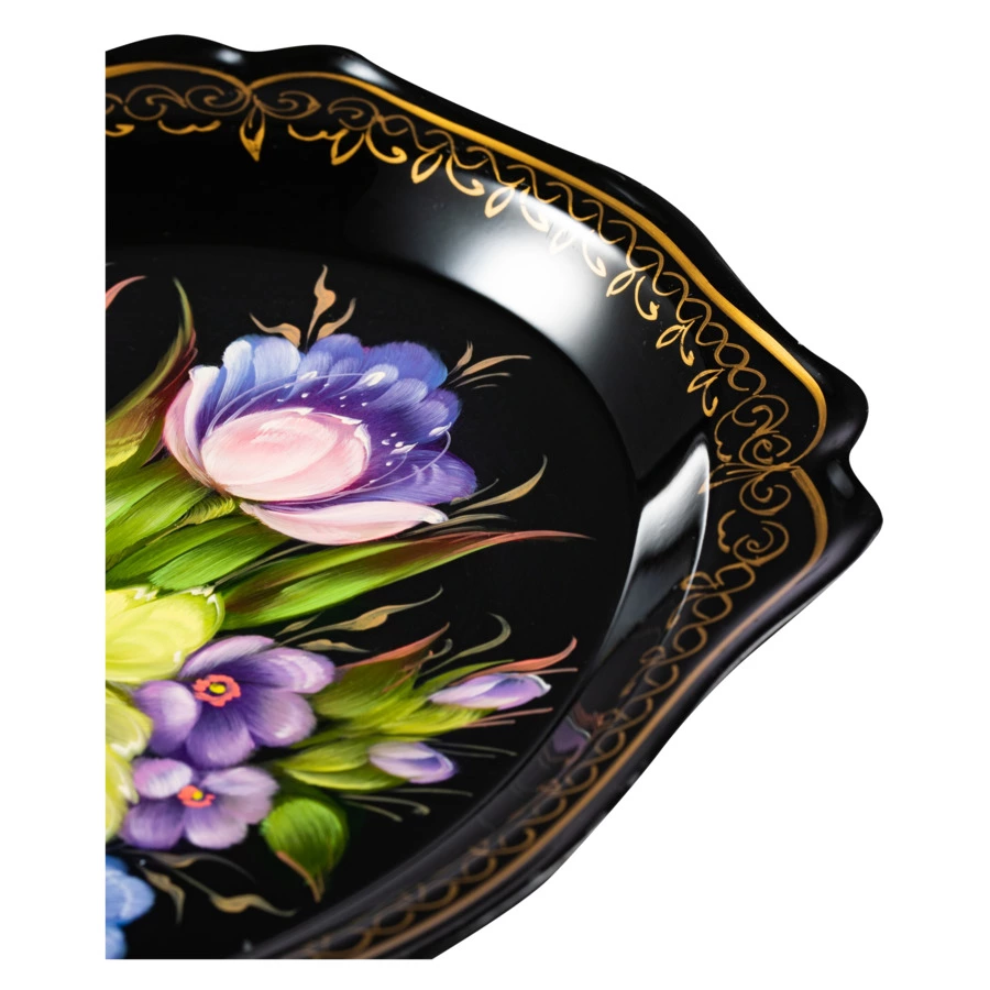 Поднос Жостовская фабрика декоративной росписи Цветы 20х17 см, сталь нержавеющая