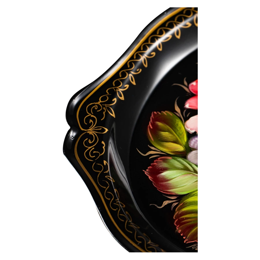 Поднос Жостовская фабрика декоративной росписи Цветы 20х17 см, сталь нержавеющая