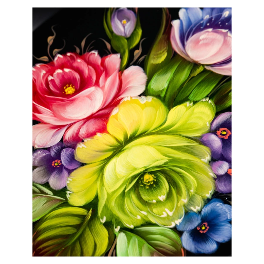 Поднос Жостовская фабрика декоративной росписи Цветы 20х17 см, сталь нержавеющая