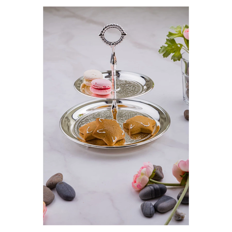 Блюдо двухъярусное Queen Anne 24 см, сталь, посеребрение